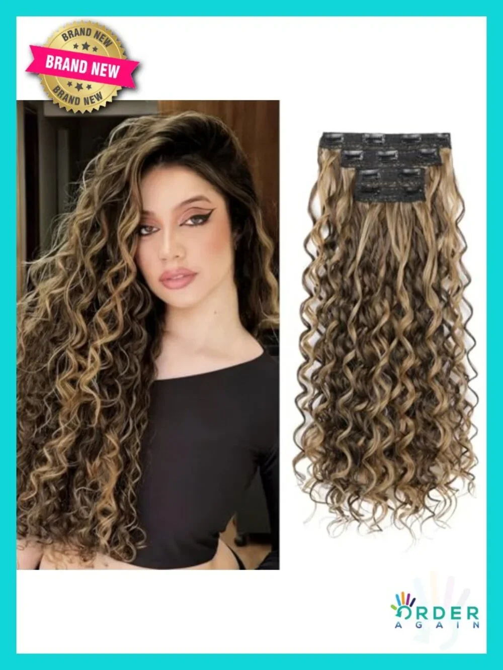 Clip In Curly Hair Extensions 24 Inch Vegan Fiber 4PCS Heat Resistant